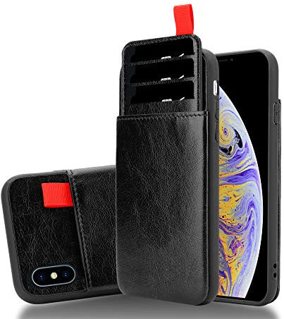 Cadorabo Hülle kompatibel mit Apple iPhone XS MAX Handyhülle aus Premium Kunst Leder Stoßfeste [Kartenfächern] Case Hülle für iPhone XS MAX Tasche in Schwarz