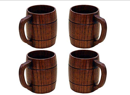 Yundxi Handmade Wooden Beer Mug/Beer Stein/Tankard Natural Wood Cup Gift Eco-Friendly (4pcs)