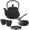 kleine asiatische gusseiserne Teekanne Set 0.8 Liter & Edelstahl Tee-Filter Sieb-Einsatz für losen Tee & Untersetzer & Stövchen & Deckelheber & 2 Guss Teebecher