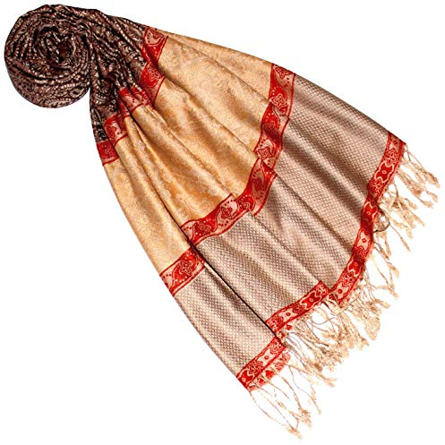 Lorenzo Cana Pashmina Schal Schaltuch jacquard - gewebt Paisley Muster 70 x 180 cm Tuch Naturfaser Camel Braun Rot 9333677