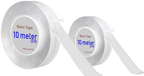 TUKA 10m Nano Ruban Adhésif Double Face, Réutilisable, Lavable, Amovible sans Trace, Multifonctionnel Ruban Magique de Fixation, Haute Viscosité, Maison Cuisine Murale, Transparent TKD5044 (2x5m)