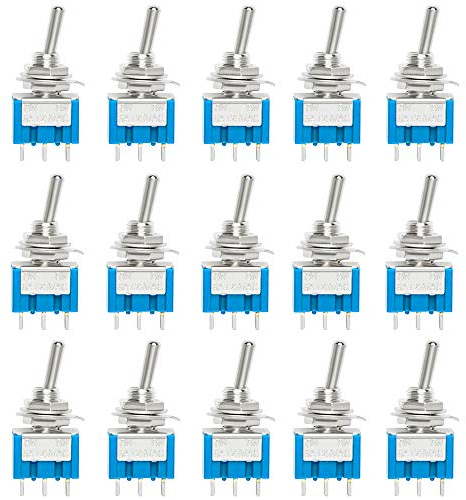 QitinDasen 15Pcs Professionell 6A / 125V Auto Mini Kippschalter, SPDT 3-Polig Rocker Toggle Switch MTS-102, EIN/EIN 2 Position Wippschalter mit Metallhebel