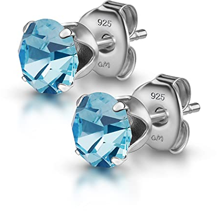 Amberta Damen 925 Sterling Silber Lumini Kristallen Blaue kollektion Ohrstecker: Aquamarin