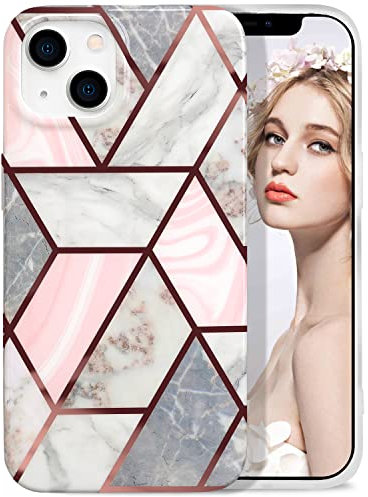 Imikoko Compatible with iPhone 13 Case, Marble Pattern Sparkle Cover for iPhone 14 6.1 Inch