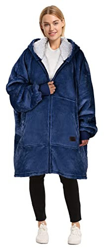 Catalonia Classy Übergroße Sherpa Hoodie Decke mit Reißverschluss und Kapuze, Flauschige Warme Oversized Kapuzenpulli Kuscheldecke, Tragbare Decke zum Anziehen als Geschenkidee für Damen Herren