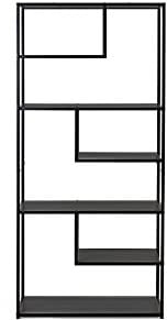 LIFA LIVING Schwarzer Vintage Wandschrank aus Holz und Metall, Wandregal Industrial für Bücher Deko, Vitrinenschrank Wand Organizer, 82 x 34 x 175 cm