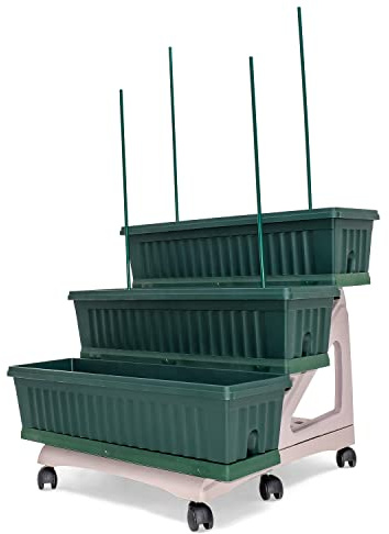 Orto di Bama 3er Set Blumenkasten 80 cm mit Untersetzer und 3 Ebenen für Gestecke oder Vertikal, praktisch zu bewegen, Farbe grün oder terrakotta, hergestellt in Italien, (Anthrazit)