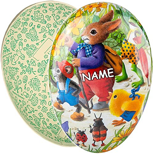 alles-meine.de GmbH Osterei/Ei zum befüllen Anzahl frei wählbar Hase beim Osterspaziergang - 15 cm - inkl. Name - Füll - Pappei - Deko Pappe Papp Pappeier Dekoei Pappostere..