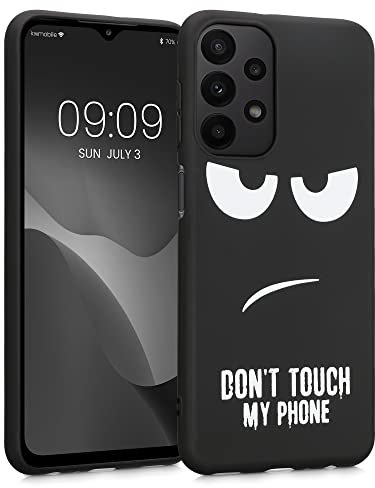 kwmobile Hülle kompatibel mit Samsung Galaxy A23 4G / 5G - Handyhülle Silikon Case - Don't Touch My Phone Weiß Schwarz