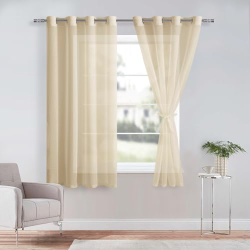 DWCN Vorhang Weiß Sheer Voile Vorhänge mit Ösen Transparente Gardinen für Schlafzimmer Kinderzimmer Wohnzimmer 2er Set, Beige, 160x140cm(HxB)