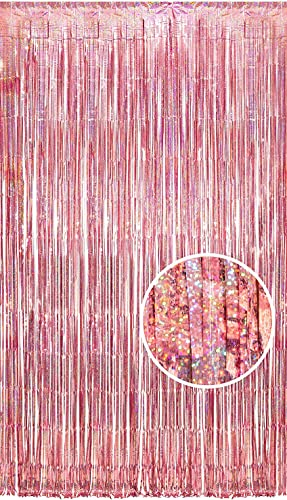 Lametta Vorhänge Roségold Glitzer Deko, NAVK Folien Fransen Lametta Vorhange Hintergrund für Partydekor Geburtstags Hochzeit Karneval Faschingsdeko - 1m x 2.5m