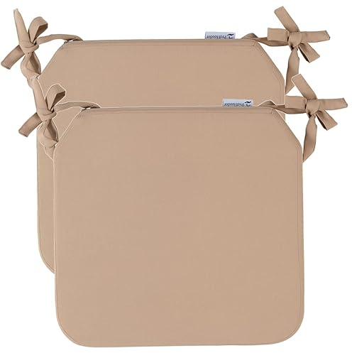Proheeder Abnehmbare Sitzpolster – Wasserabweisende Sitzpolster für Restaurant, Café und Küchen-Esszimmerstühle, rutschfeste Gartenstuhlkissen mit Schaumstoff-Bindung an Riemen | 40x40cm, 2X Beige