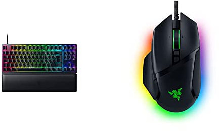 Razer Huntsman V2 Tenkeyless (Red Switch) - Clavier de Jeu Optique sans pavé numérique Clavier AZERTY, Noir & Basilisk V3 - Souris de Jeu Filaire : capteur Optique 26K DPI, Noir