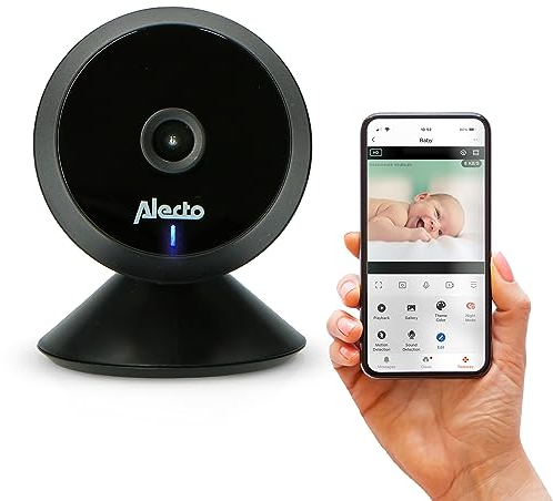 Alecto Video Babyphone mit Kamera und WiFi/WLAN - SMARTBABY5BK Video Baby Monitor mit Nachtsicht - Babyfon mit Gegensprechanlage und steuerbar mit App - Schwarz
