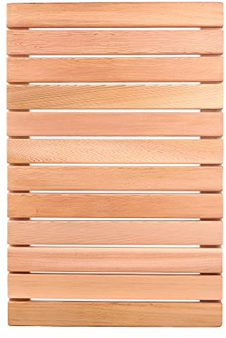 Bingaai Cedar Wood Shower Mat, Cedar Wooden Bath Mat, Wood Bath Mat 23.6 x 15.7 in, Non-Slip for Bathroom Bathtub Spa Sauna Garden Home, Wooden Floor Mat Large for Indoor and Outdoor