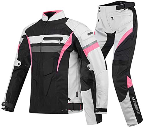 Hcclijo Giacca Motocross Uomo + Pantaloni Impermeabile Moto Giacca Moto Racing Equitazione Tuta JK-029 Rosa Tuta L