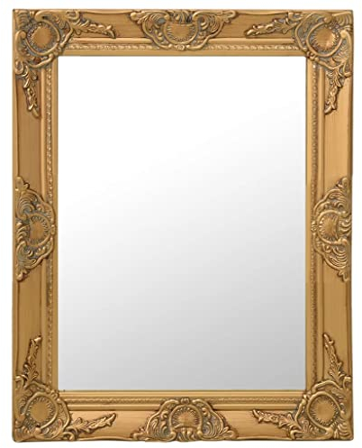 homiuse Wandspiegel im Barock-Stil 50x60 cm Golden Spiegel Groß Spiegel Vintage Fensterspiegel Shabby Chic MöBel Spiegel Wand Spiegel Antik Badezimmerspiegel Flur Deko Spiegel Wand
