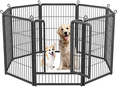 HOMIDEC Dog Pen, 8 Panel Puppy Pen with Door, High 80cm Indoor/Outdoor Pet Exercise Playpen, Portable Detachable Animal Run Enclosures for Dogs, Puppies, Cats, Rabbits and Other Animals (Silvery)
