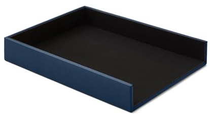Eglooh - Atena - Organizador Papeles para Escritorio Piel Genuina Azul - Bandejas Oficina para Documentos Folios - cm 32 x 24,2 x H.5 - Made in Italy