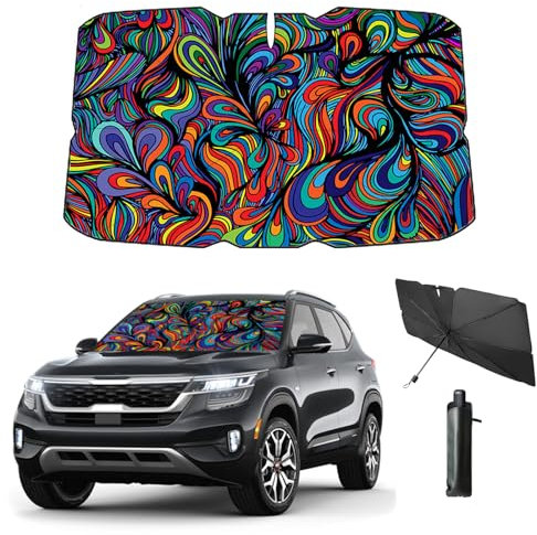 Coricha Parasol para Parabrisas para Ventana Delantera de automóvil, Divertido Accesorio de Verano para automóvil, Protege el Interior del automóvil del Sol, los Rayos UV y el Calor, 57 x 31 Pulgadas