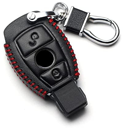 OTMIK Etui de protection en cuir pour clé intelligente de voiture Porte clés Sac à clés pour Mercedes Benz CLS CLA GL R SLK AMG A B C Classe S Coquille de clé Accessoires (2 Boutons)