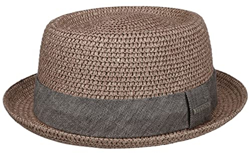 Stetson Strohhut Pork Pie Robstown Toyo Sonnenhut Damen Herren Strandhut Fedora Hut aus Toyo-Stroh Sonnenschutz 40 Frühjahr Sommer Altrosa M (56-57 cm)