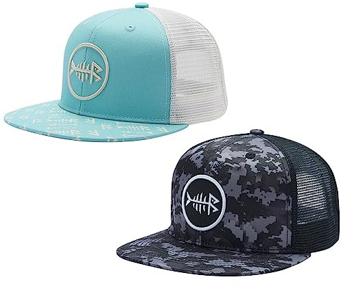 Bassdash Berretto da Camionista a Tesa Piatta da 2 Pezzi Cappello Snapback Regolabile con Retro in Rete per Uomo Donna Caccia da Pesca