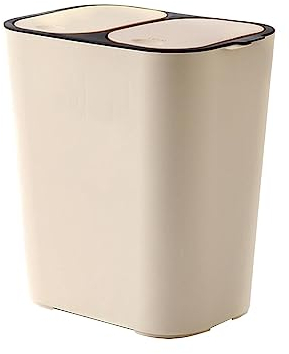 F Fityle Poubelle de séparation sèche et Humide Poubelle de Bureau 2 Compartiments Poubelle à Surface Lisse pour Porche, Chambre, Appartements, buanderie, Beige