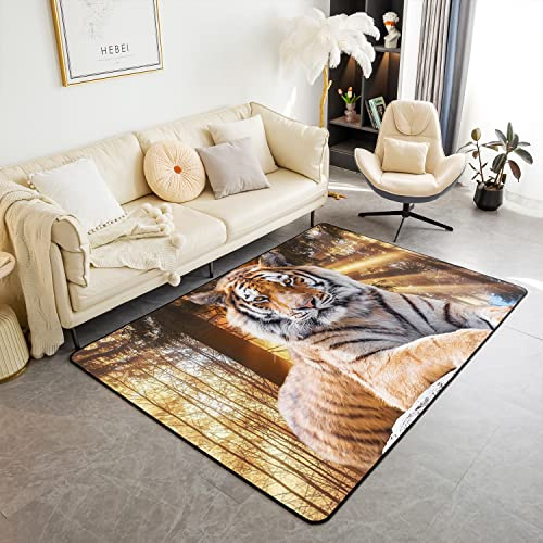 Homemissing Tiger Teppich, 100 x 150 cm, Motiv: Wildtiere, Dschungel, Matte für Wohnzimmer, Schlafzimmer, 3D-Tierdruck, Dekor-Teppich, rutschfester Teppich, Läufer