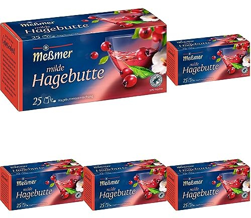 Meßmer Milde Hagebutte | 25 Teebeutel | Vegan | Glutenfrei | Laktosefrei (Packung mit 5)