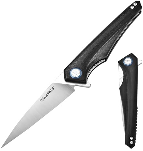 Harnds Qingluan Klappmesser mit D2 Stahlklinge und G10 Griff mit Taschenclip für EDC Outdoor Abenteuer Camping Messer (Schwarz)