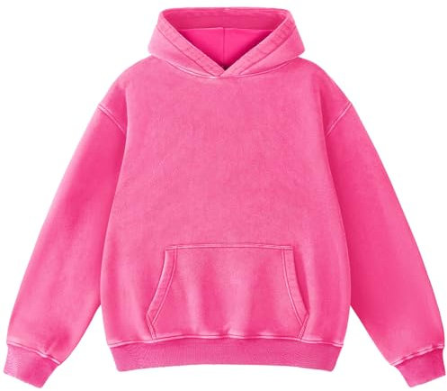 Dnzzs Men's Oversized Acid Wash Hoodies Heavyweight Cotton Fleece Sweatshirt Loose Fit Fall Winter Casual Streetwear Pullover, Rose Pink, XXL