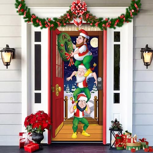 Greenyre Weihnachten Tür Abdeckung Dekoration,91cm x 203cmWeihnachtsmann Tür Decke Weihnachten Tür Hängen Banner Hintergrund, Weihnachtsbanner für Haus Haustür Veranda Weihnachten Deko