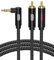EMK Cavo RCA angolo rettangolare da 3,5 mm a 2RCA, cavi audio AUX a 90 gradi, splitter RCA (R&L), cavo jack 3,5mm AUX intrecciato per smartphone, altoparlanti, soundbar, TV, Autostereo (2 metri)