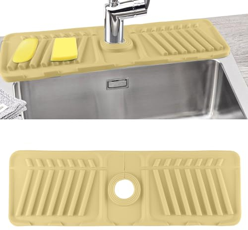 Bebester Tappetino in silicone per rubinetto del lavandino, paraspruzzi, accessorio per lavello, tappetino assorbente per cucina, bagno, vassoio antigoccia in silicone (giallo)