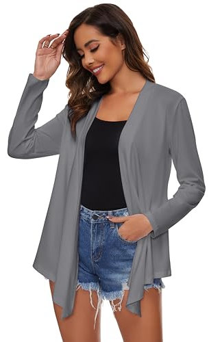 Famrrifuu Cardigan Donna Lungo Giacca Leggero Maniche Lunghe Aperto Davanti Elegante Cardigan,Grigio,XL