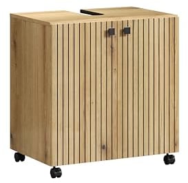 trendteam smart living - PureBliss - Waschbeckenunterschrank auf Rollen - Evoke Eiche - Rillenoptik - 1 Einlegeboden - (BxHxT) 60 x 64 x 42cm - edle Metallgriffe - kratzfest