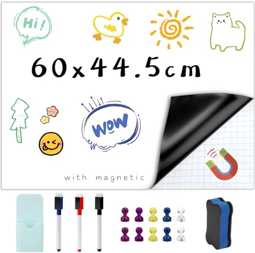 Ziamzra Whiteboard Magnetisch 60x44.5 cm Magnetfolie Weiß Whiteboard Folie Tafelfolie Magnetisch für Magnettafel Küche Kühlschrank Büro Zuhause Wochenplaner Einkaufsliste