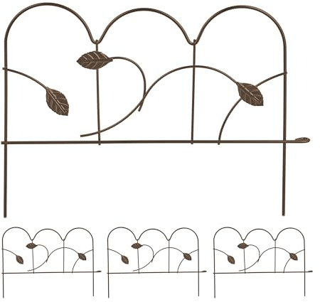 Relaxdays Beeteinfassung, 4er Set, Metall, HxB: je 28 x 38,5 cm, Beetumrandung für Garten, Zierzaun zum Stecken, Bronze