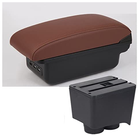 DZSTAIYOUSM Car Armrest Box Storage Box Center Console Cup Holder Double Armrest For VW For Polo 9N 2002-2009 Armrest Hidden Storage Box (Color : B6 brown 3USB)