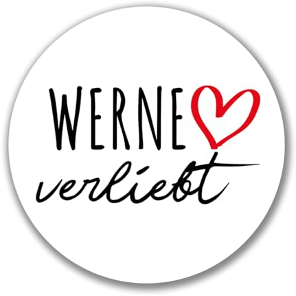 Huuraa Aufkleber Werne verliebt Sticker Größe 10cm mit Namen deiner Lieblingsstadt in Nordrhein-Westfalen Geschenk Idee für Freunde und Familie