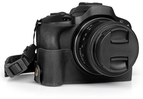 MegaGear Ever Ready Genuine Leather Half Camera Case Compatible with Canon EOS R100 (Black)