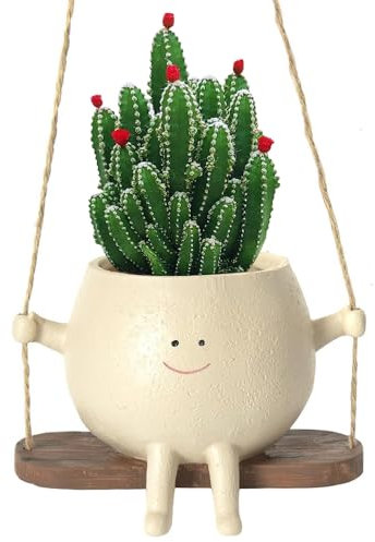 KUIZHEN Swing Face Planter Pot, Smile Face Hanging Plant Pot Resin Head Planters Hangable Resin Face Flower Pot Decorative Plant Pot for Home Office Balcony Garden Decor