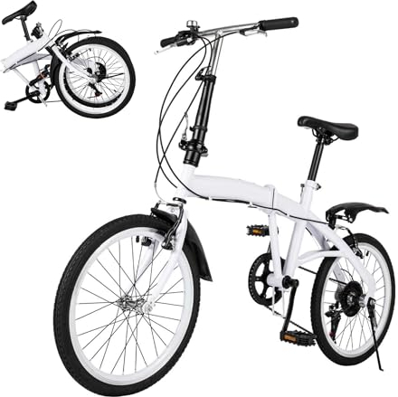 ATIVLB 20 Zoll Faltrad, Klappfahrrad für Damen und Herren Erwachsene, Faltfahrrad mit Bremsen(Sattelbremse & Haltebremse), Geeignet für ab 1.4-1.9m, Weiß