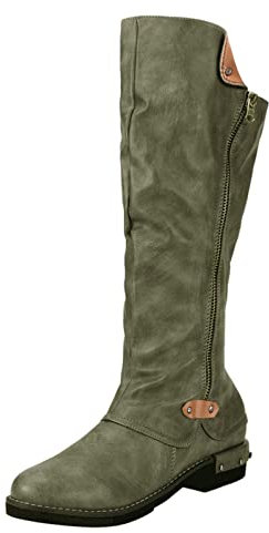 Generisch Stivali da donna a gambo lungo, con tacco, eleganti, sexy, da cowboy, in camoscio, a mezza lunghezza, alla moda, con chiusura lampo, verde, 37