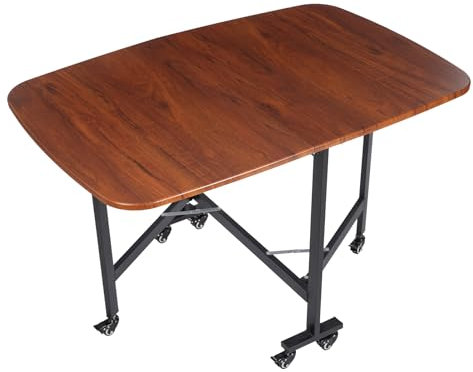 Taozhiyy Mobiler Klapptisch, Klappbarer Küchentisch mit Rollen, 4 Personen Esszimmertisch, Tragbarer Draußen Drinnen Tisch, Modern Falttisch für Kleine Räume (Braun, 120 * 80 * 75cm)