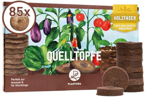 Plantura Quelltöpfe aus Kokosfaser, 85 Stück, Jiffy Quelltabletten, 100% biologisch abbaubar & torffrei, für Aussaat & Stecklinge, ⌀ 3,4 cm