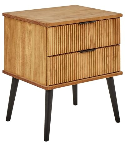 Beliani Nachttisch Kiefernholz Heller Holzfarbton 2 geriffelte Schubladen modern Timmins