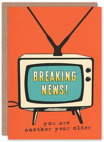 Artery8 Breaking News Another Year Older Retro TV Blank For Him Or Her Art Birthday Card