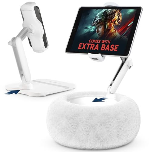 SHOPPINGALL 2-in-1 Tablet Holder Pillow Stand for 4.7-13 Phone/Tablet/iPad/Kindle, 360°Adjustable Convertible Phone Holder for Bed with Detachable Soft Plush Fabric Cushion - SA-209ZD3-White